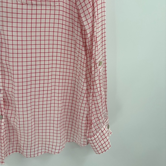 Foxcroft Women’s Blouse White Red Tencel Rolled Sleeve Gingham Button Up Size 10 - Picture 5 of 14